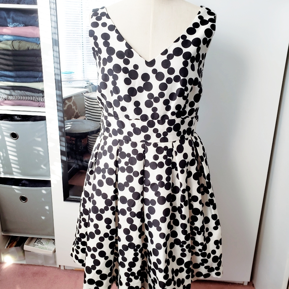 Taylor | Polka Dot Pleated Dress (Sz 14) + Pockets
